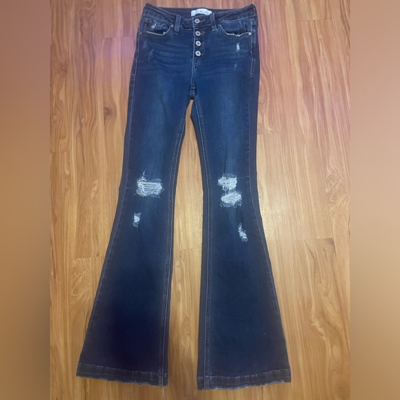 KanCan Dark Blue Flare Jeans - Picture 1 of 5